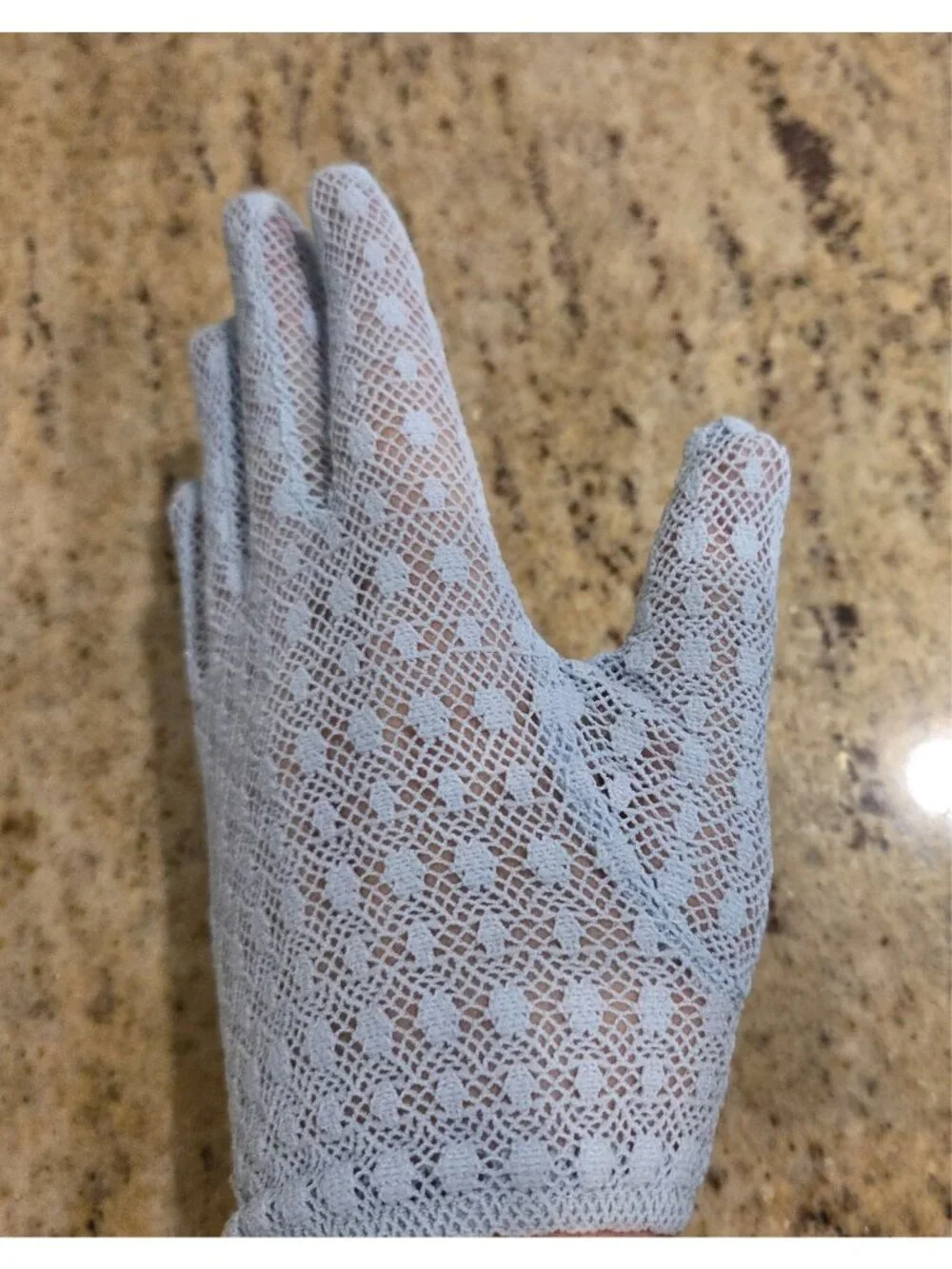 Vintage Womens Size S/M Blue Knit Lace Polkadot Stretch Nylon Formal Gloves